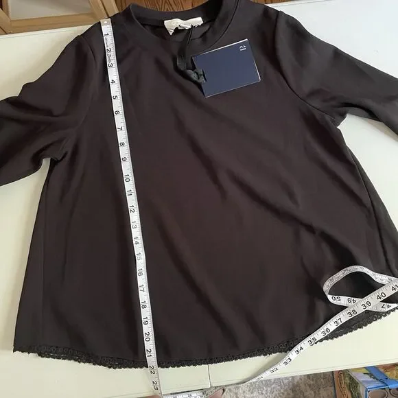 NWT Tuckernuck Pomander Place Palmer Blouse XS Black Bell Sleeve Lace Trim Boho - Picture 7 of 8